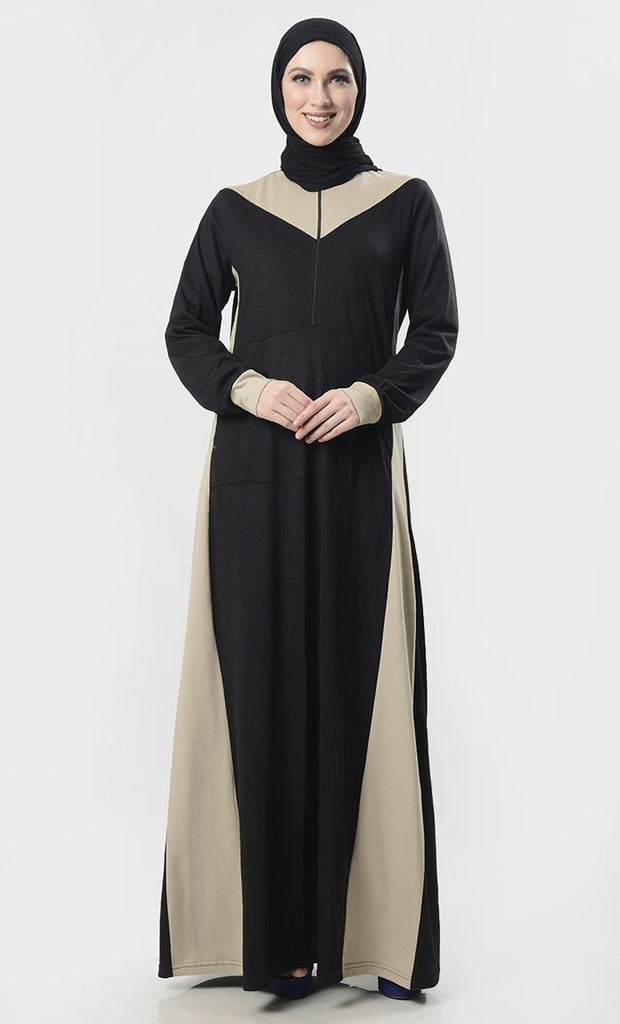 Front Zipper Jersey Modest Abaya With Pockets - Final Sale - EastEssence.com