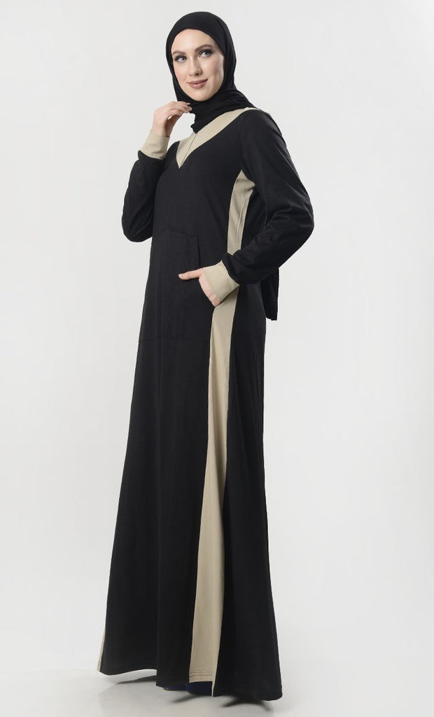 Front Zipper Jersey Modest Abaya With Pockets - Final Sale - EastEssence.com