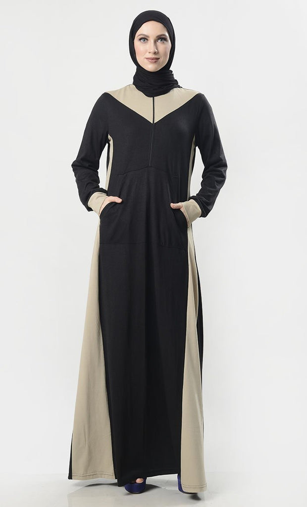 Front Zipper Jersey Modest Abaya With Pockets - Final Sale - EastEssence.com