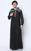 Geometric Charm Cross Stitch Embroidered Men's Black Thobe with Hoodie