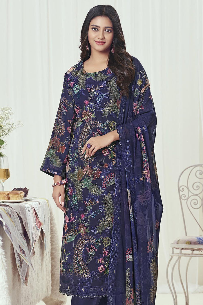 Georgette A - Line Kurta Pant Set with 3/4th Sleeves - EastEssence.com