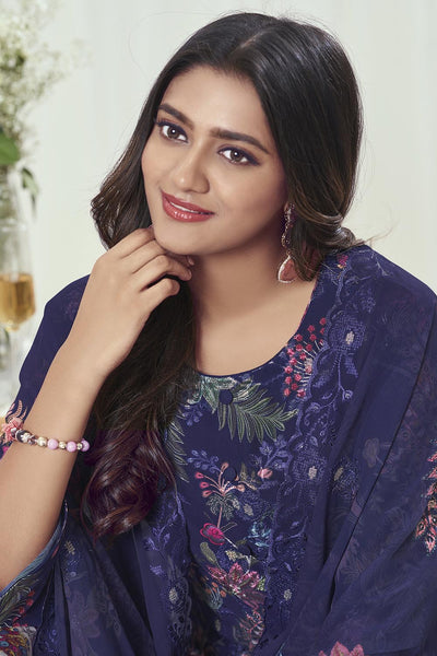 Georgette A - Line Kurta Pant Set with 3/4th Sleeves - EastEssence.com