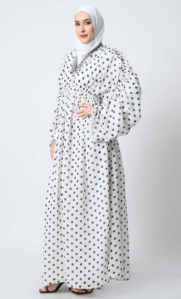 Georgette Dress Abaya – Elastic Waist, Bishop Sleeves, Satin Lining - EastEssence.com