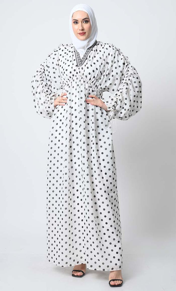 Georgette Dress Abaya – Elastic Waist, Bishop Sleeves, Satin Lining - EastEssence.com