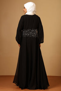 Georgette Flared Abaya with Zarkan, Sequin & Bead Embellished Waist - EastEssence.com
