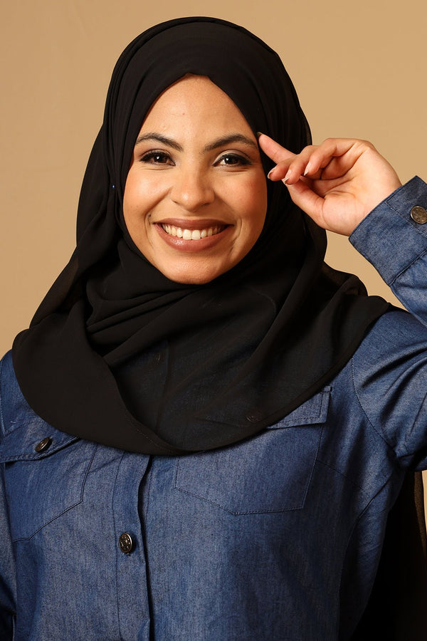 Georgette Hijab stole for Women - Black - EastEssence.com