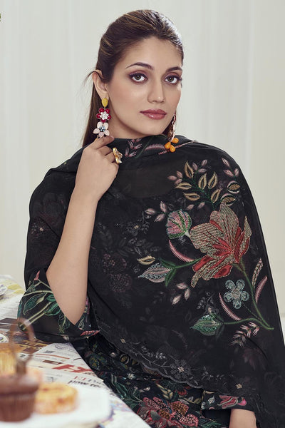 Georgette Kurta with Round neck Pant Dupatta Set - EastEssence.com