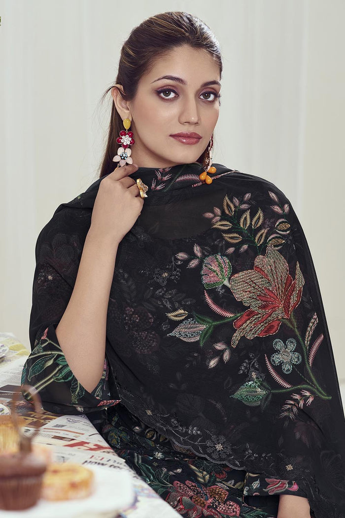 Georgette Kurta with Round neck Pant Dupatta Set - EastEssence.com