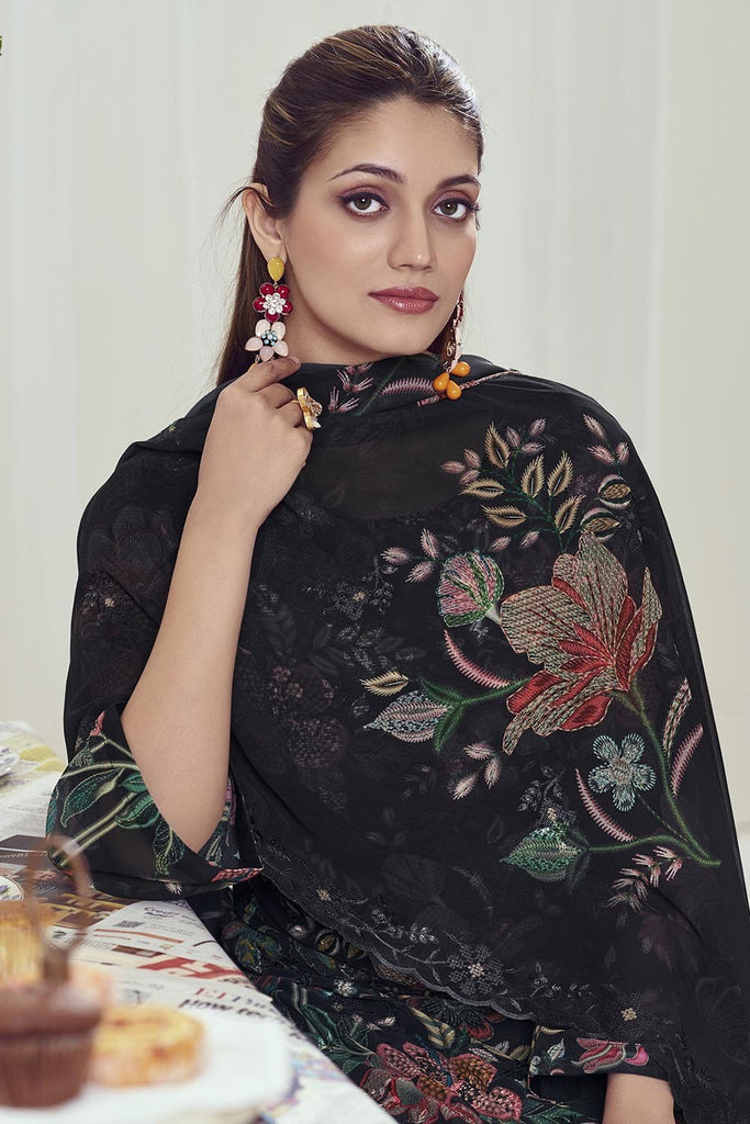 Georgette Kurta with Round neck Pant Dupatta Set - EastEssence.com