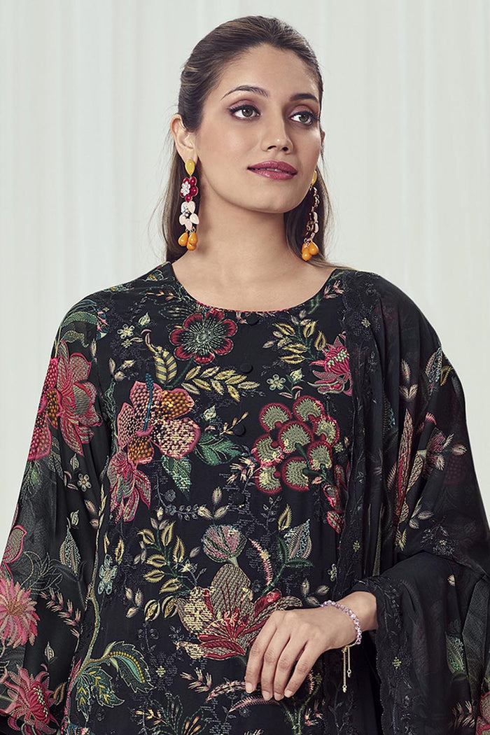 Georgette Kurta with Round neck Pant Dupatta Set - EastEssence.com