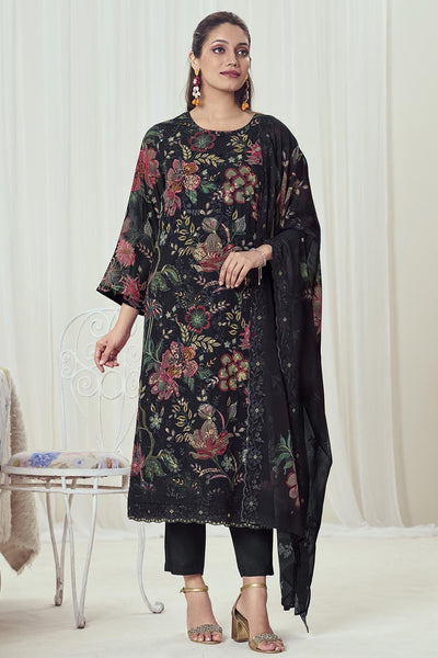 Georgette Kurta with Round neck Pant Dupatta Set - EastEssence.com