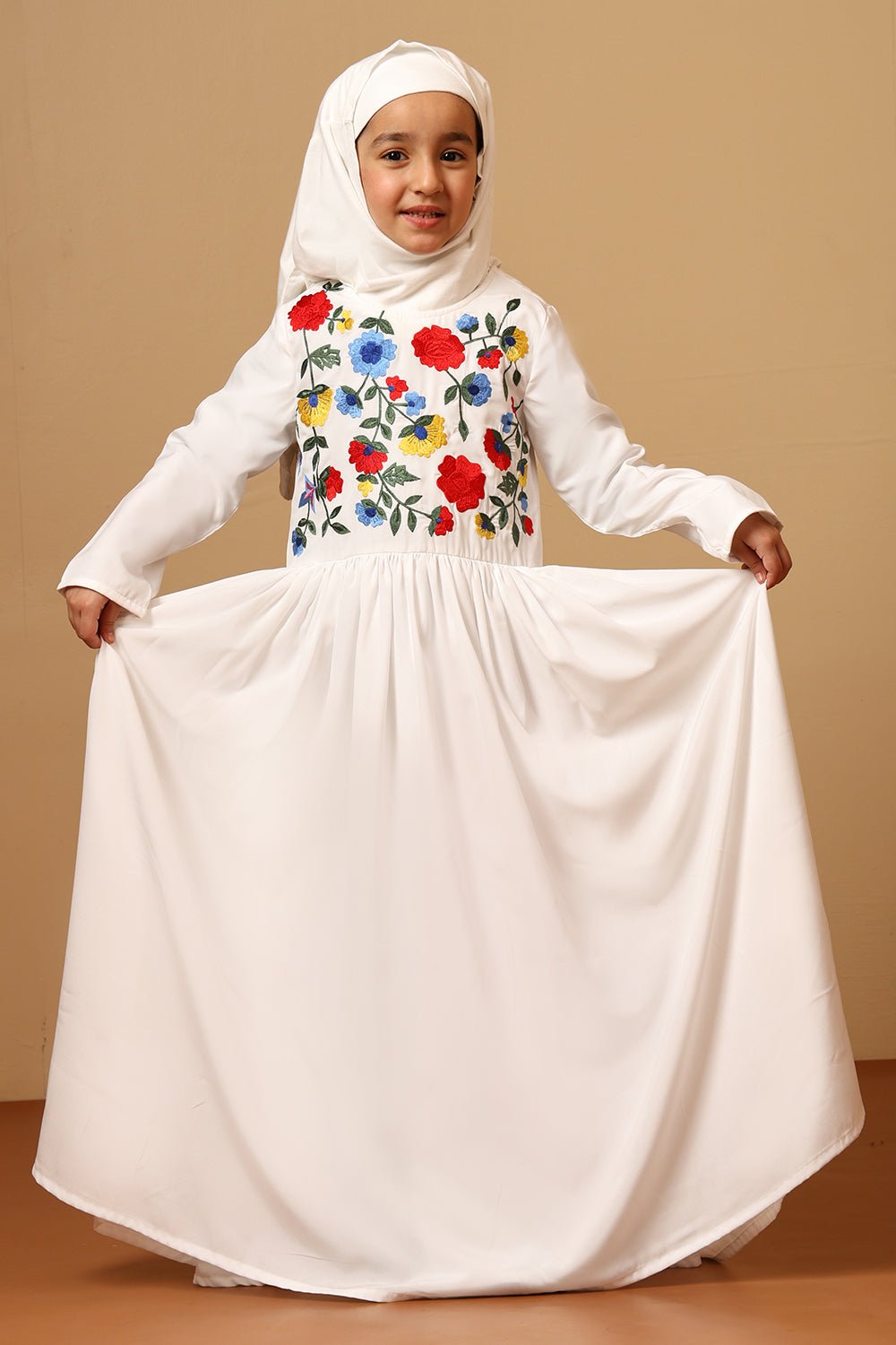 Girls Crepe Embroidered Flared Abaya Dress - EastEssence.com
