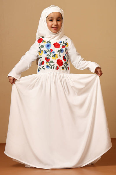 Girls Crepe Embroidered Flared Abaya