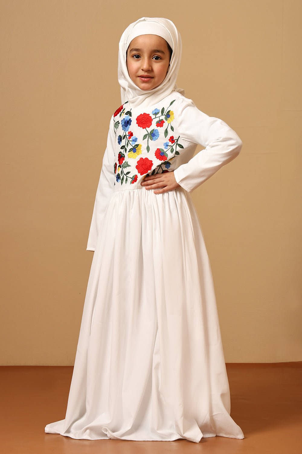 Girls Crepe Embroidered Flared Abaya Dress - EastEssence.com