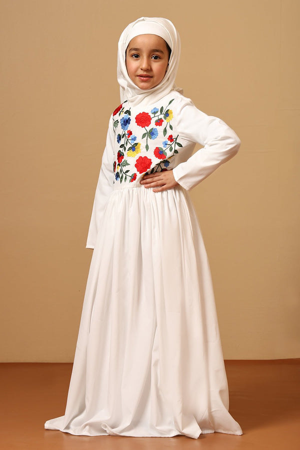 Girls Crepe Embroidered Flared Abaya Dress - EastEssence.com