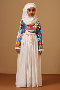 Girls Crepe Embroidered Flared Abaya Dress - EastEssence.com