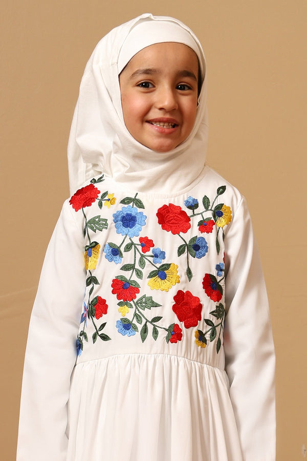 Girls Crepe Embroidered Flared Abaya Dress - EastEssence.com