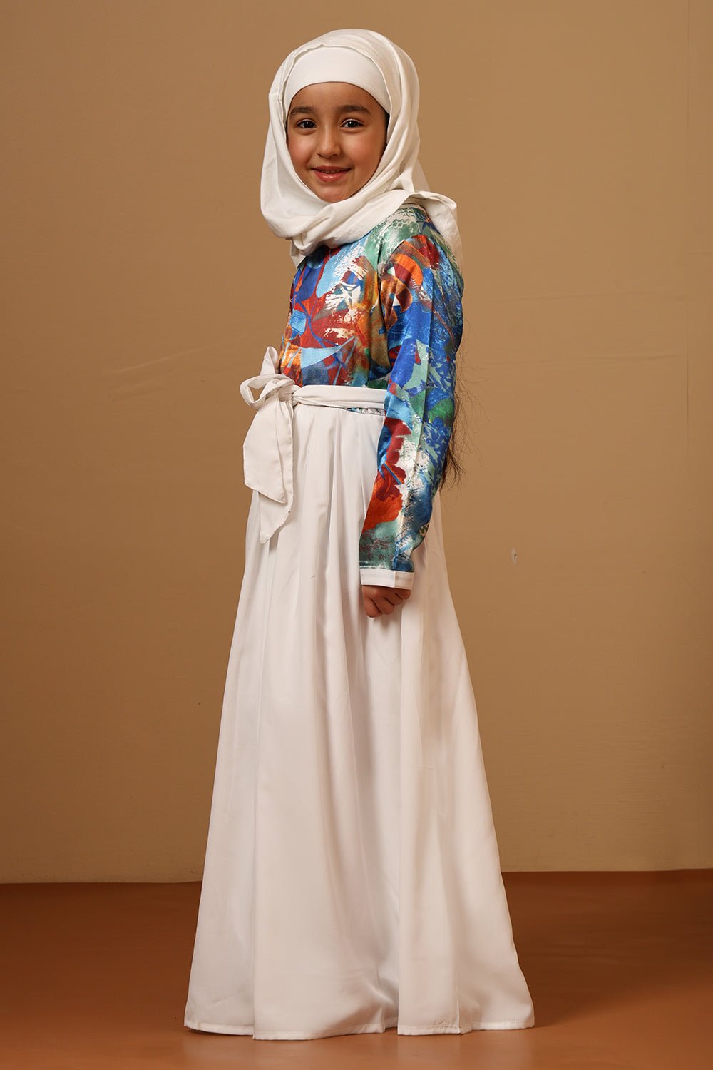 Girls Crepe Embroidered Flared Abaya Dress - EastEssence.com