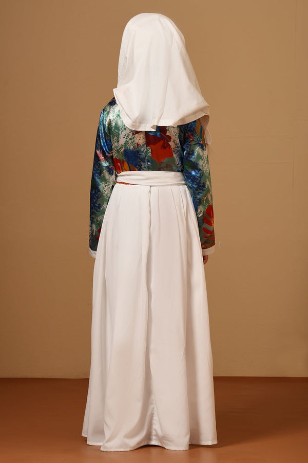 Girls Crepe Embroidered Flared Abaya Dress - EastEssence.com