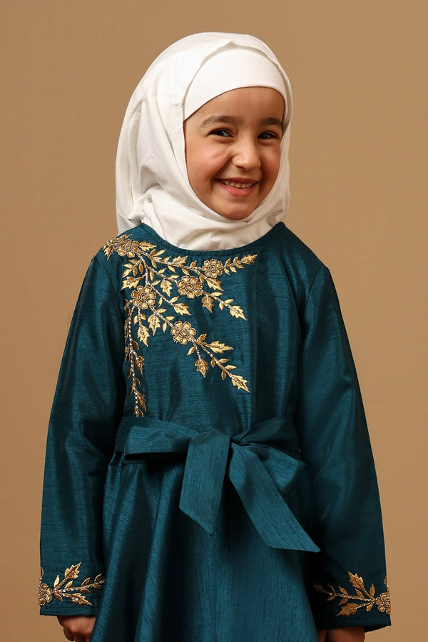 Girls Dupion Silk Embroidered Abaya Dress - EastEssence.com