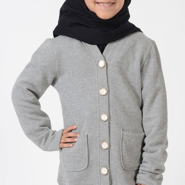 Girls Grey Button Accent Cardigan