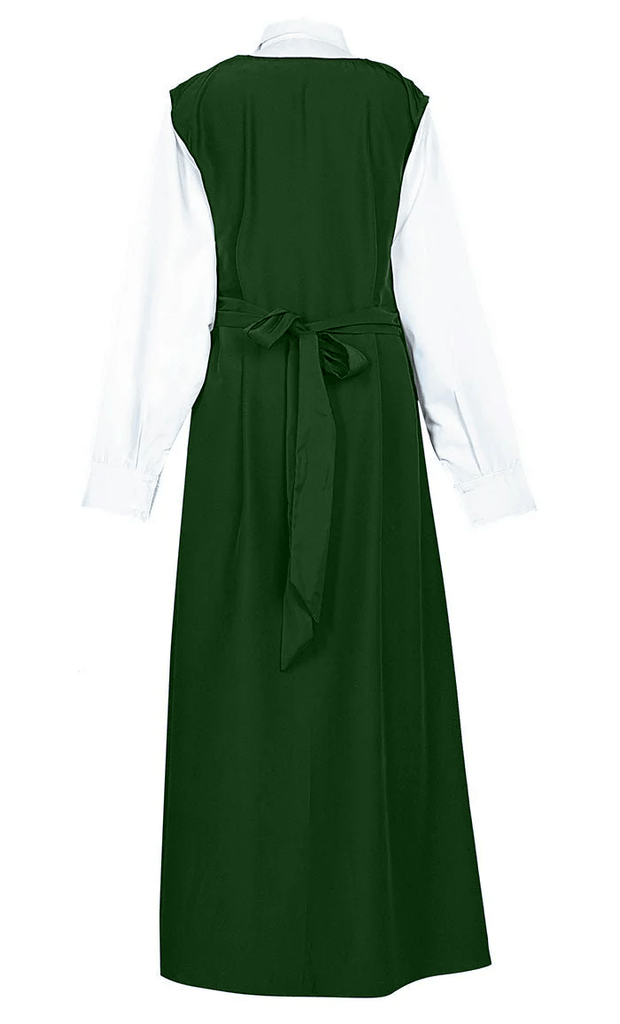 Girl's Islamic Navy Uniform With White Attached Neck And Sleeves - Hunter Green - EastEssence.com