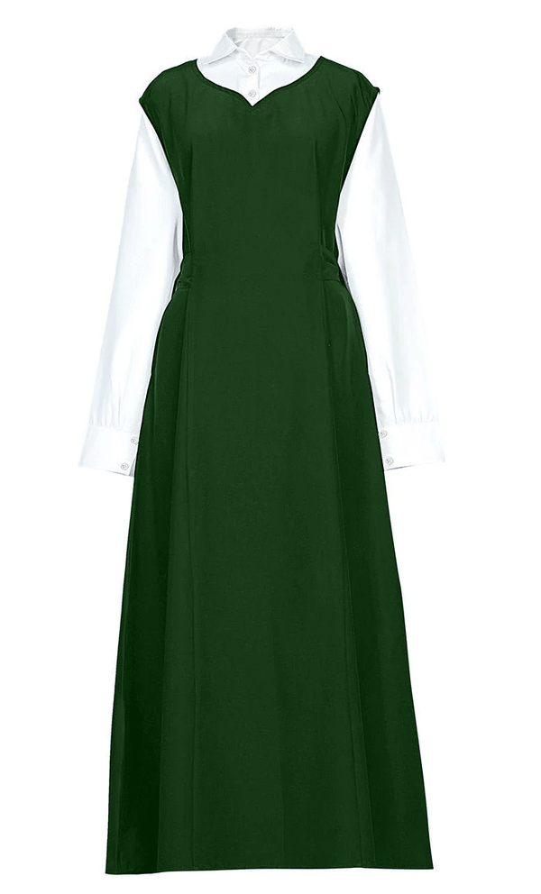 Girl's Islamic Navy Uniform With White Attached Neck And Sleeves - Hunter Green - EastEssence.com