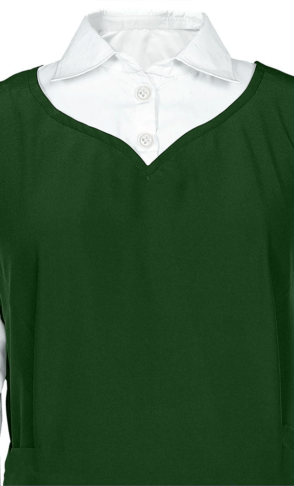 Girl's Islamic Navy Uniform With White Attached Neck And Sleeves - Hunter Green - EastEssence.com