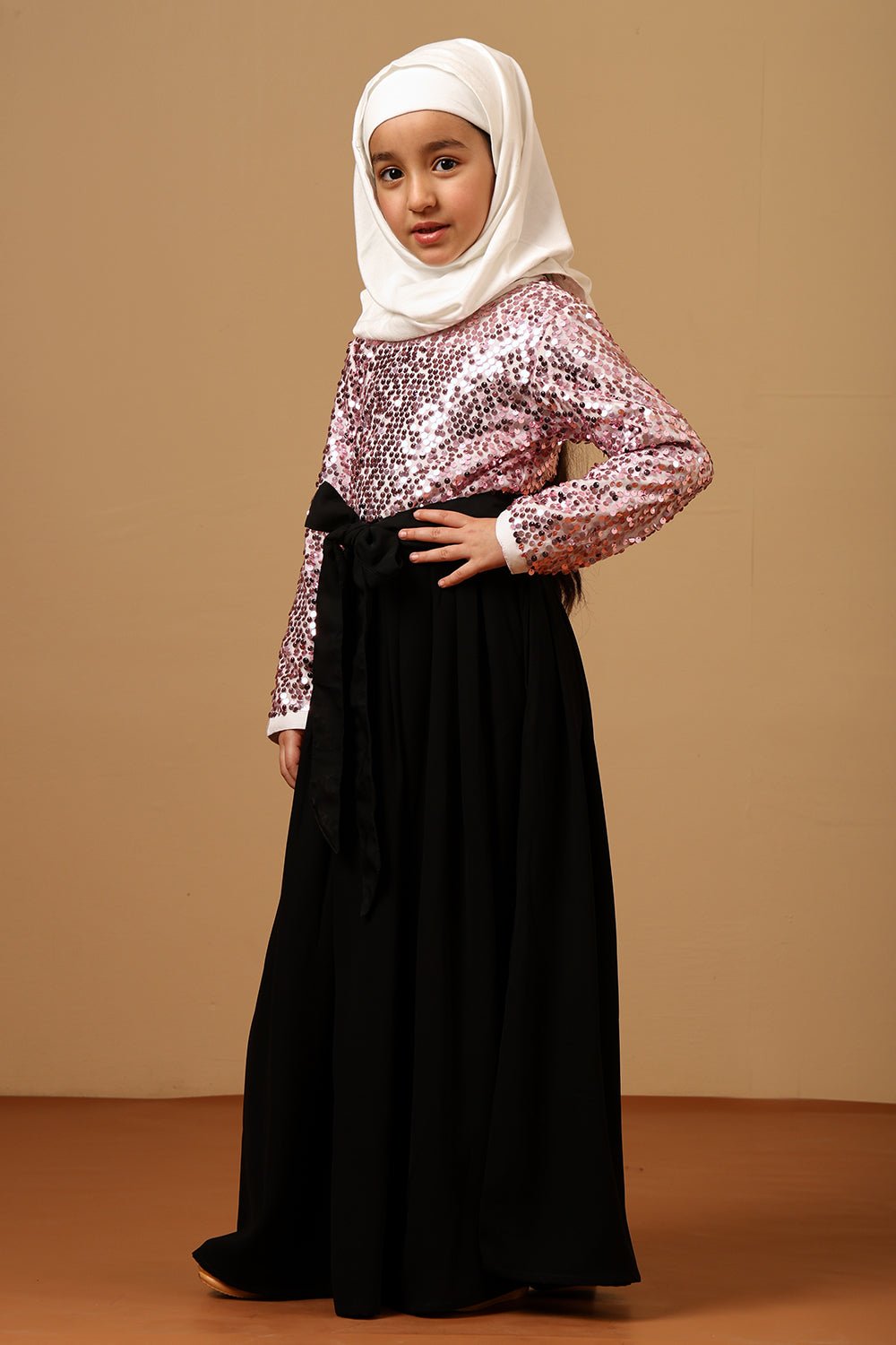 Girls Nida Abaya Dress with Sequined Top - EastEssence.com