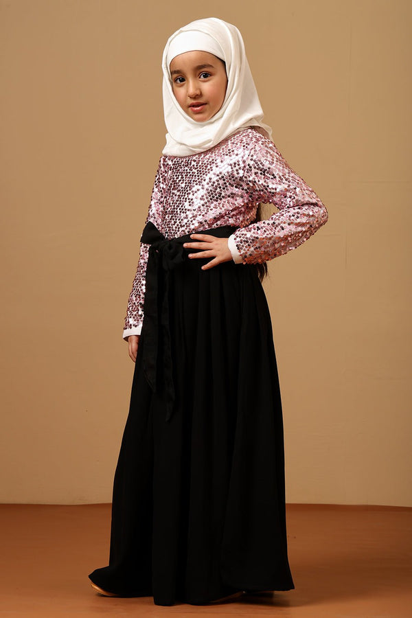 Girls Nida Abaya Dress with Sequined Top - EastEssence.com