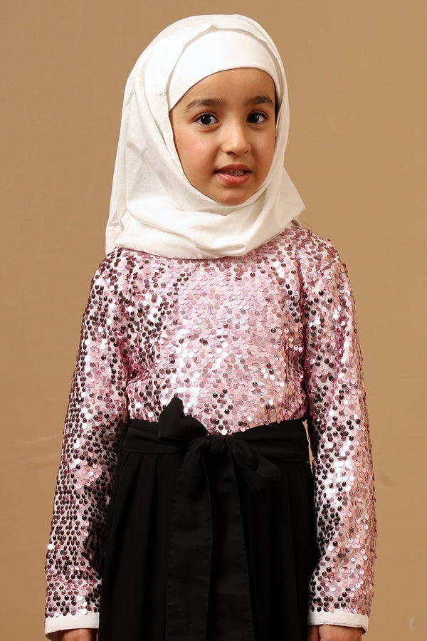 Girls Nida Abaya Dress with Sequined Top - EastEssence.com