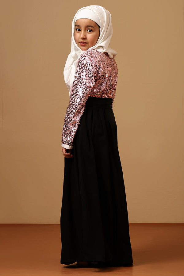 Girls Nida Abaya Dress with Sequined Top - EastEssence.com