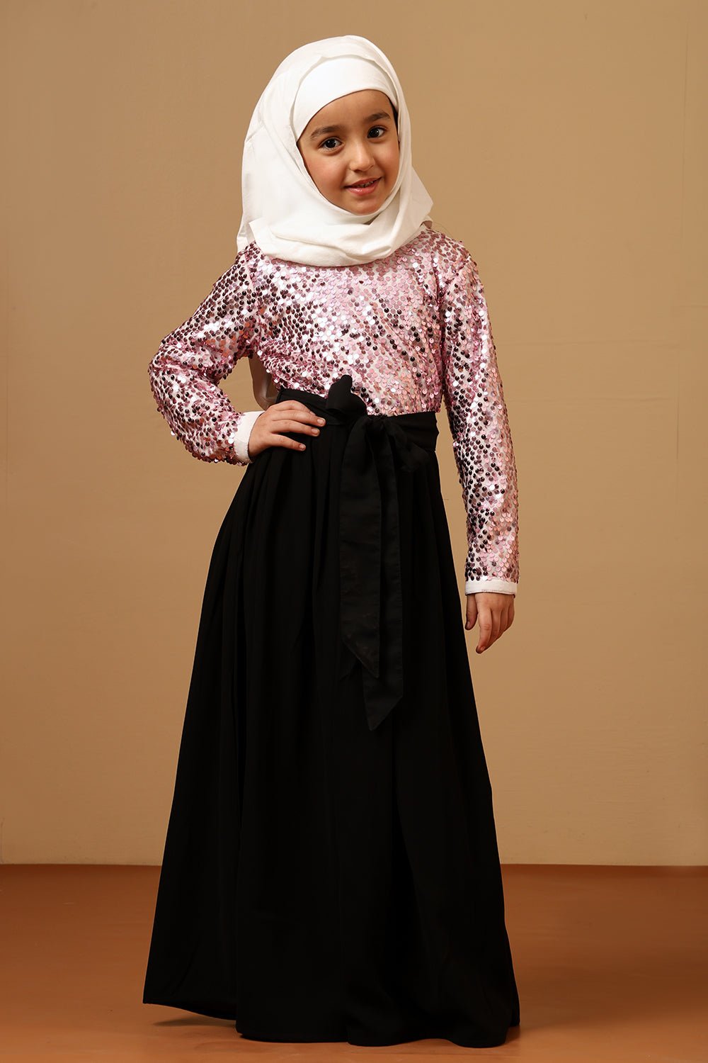 Girls Nida Abaya Dress with Sequined Top - EastEssence.com