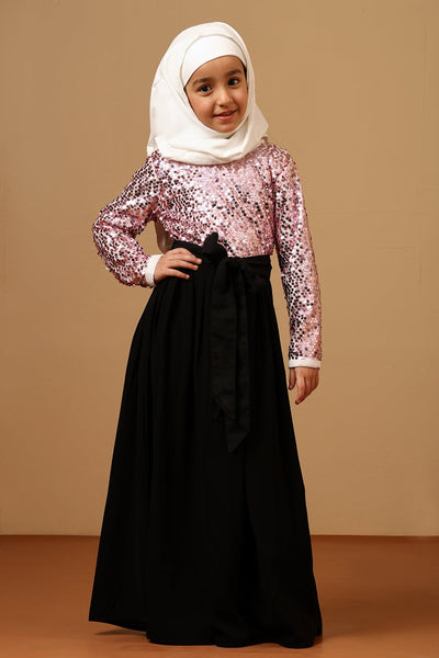 Girls Nida Abaya Dress with Sequined Top - EastEssence.com