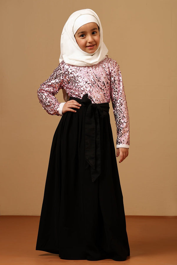 Girls Nida Abaya Dress with Sequined Top - EastEssence.com