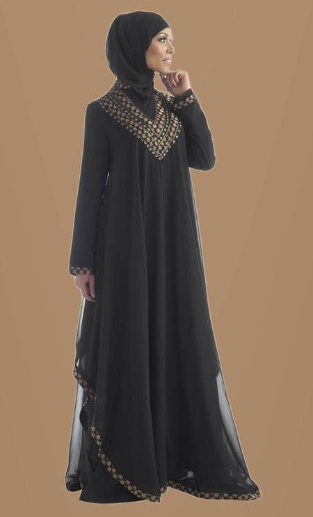 Gold Appliqué Layered Abaya - EastEssence.com