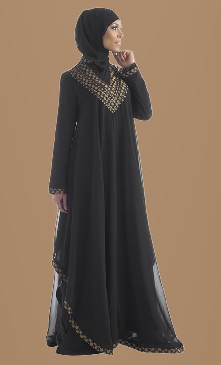 Gold Appliqué Layered Abaya - EastEssence.com