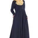 Gold Buttons Detail Fit And Flared Abaya Dress - EastEssence.com
