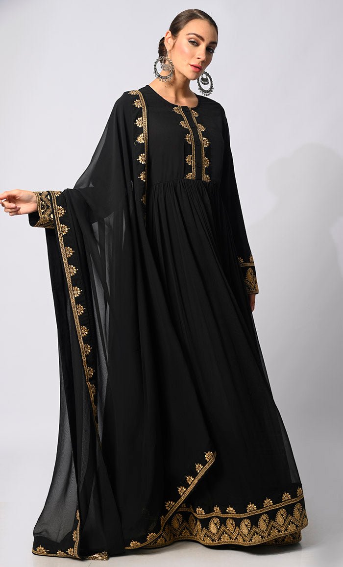 Gold Tapestry: Beautiful and Intricate Zari embroidered Anarkali With Dupatta - EastEssence.com