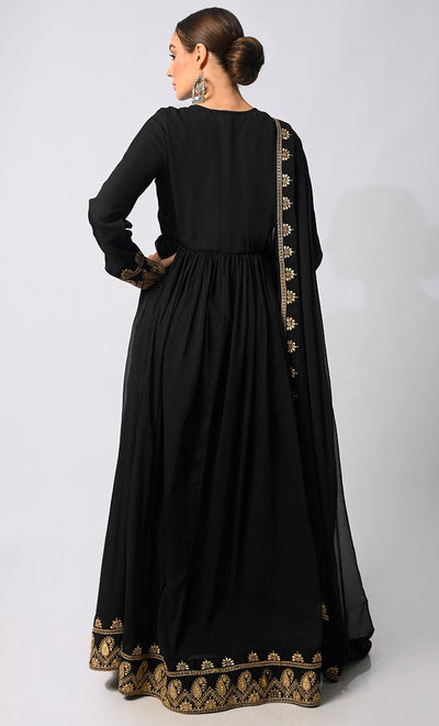 Gold Tapestry: Beautiful and Intricate Zari embroidered Anarkali With Dupatta - EastEssence.com