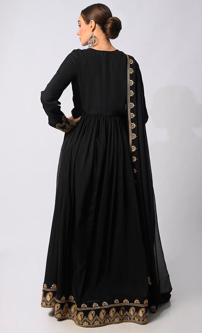 Gold Tapestry: Beautiful and Intricate Zari embroidered Anarkali With Dupatta - EastEssence.com