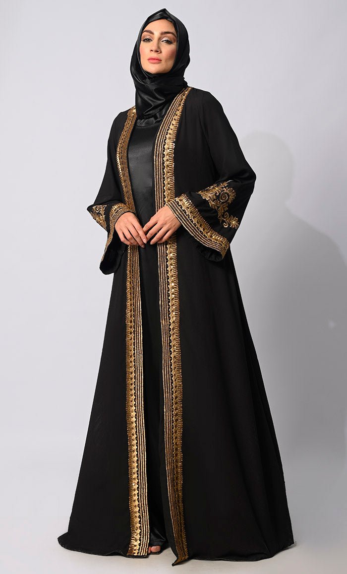Golden Threads: Zari & Delicate Handwork Black Shrug with Lining - EastEssence.com