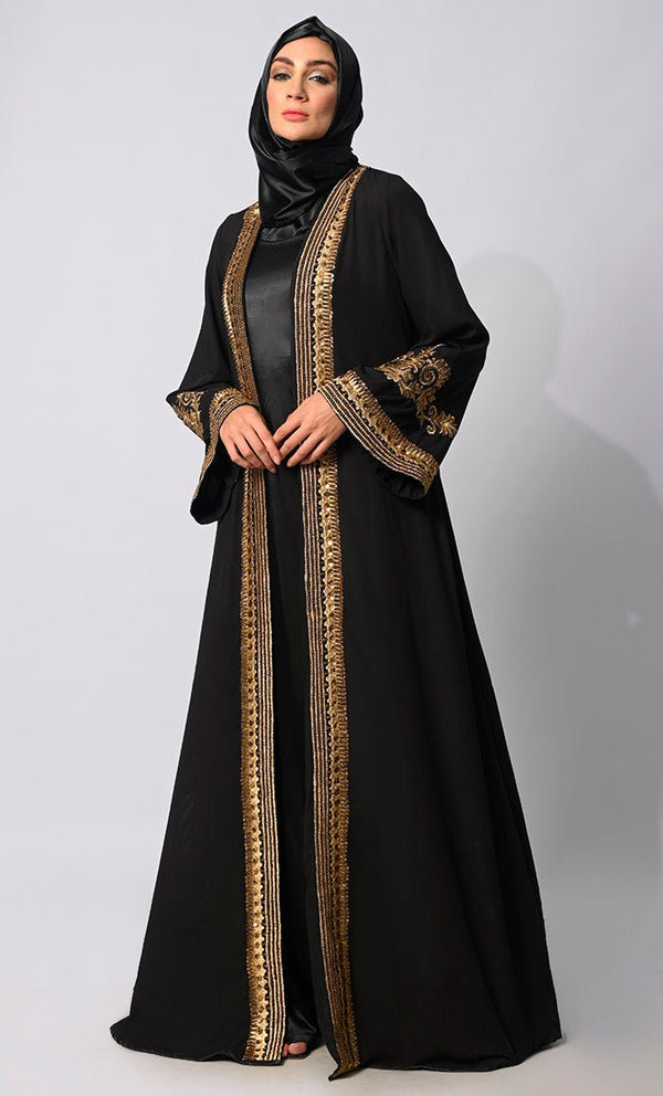 Golden Threads: Zari & Delicate Handwork Black Shrug with Lining - EastEssence.com