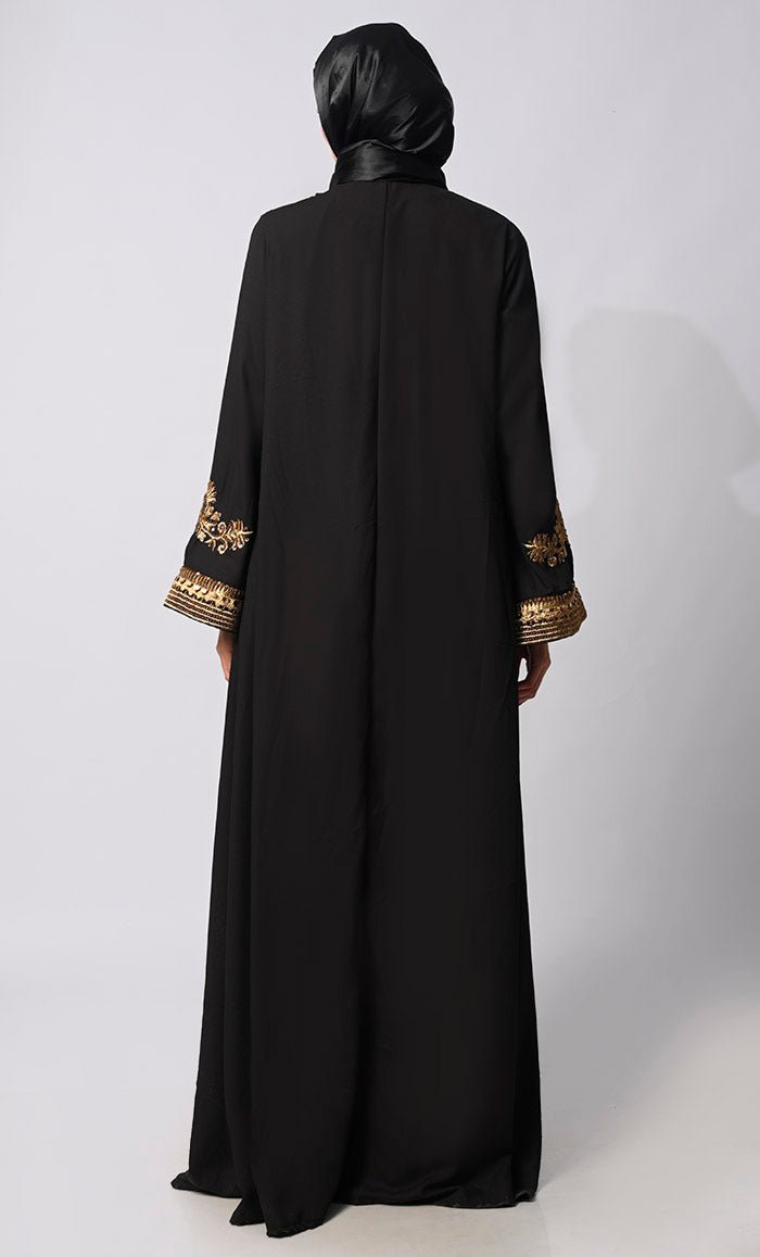 Golden Threads: Zari & Delicate Handwork Black Shrug with Lining - EastEssence.com
