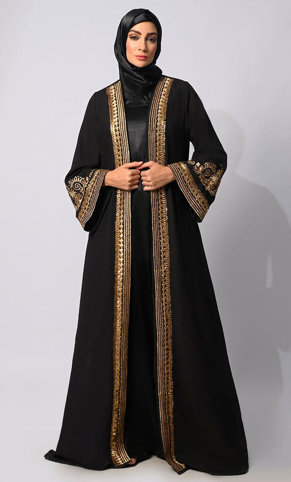 Golden Threads: Zari & Delicate Handwork Black Shrug with Lining - EastEssence.com