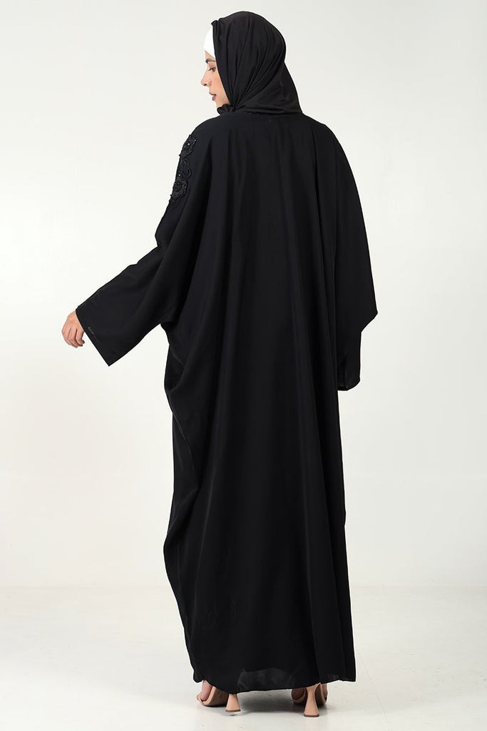 Graceful Nida Fabric Kaftan Abaya with Appliqué & Hand Embroidery - EastEssence.com