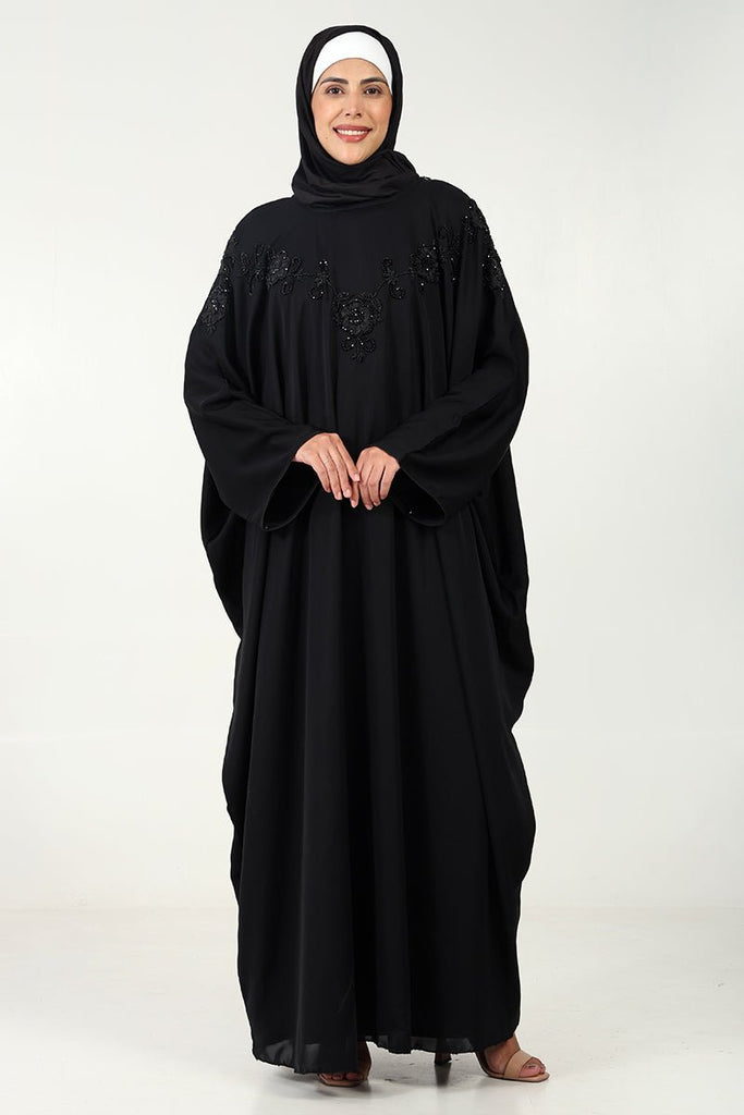 Graceful Nida Fabric Kaftan Abaya with Appliqué & Hand Embroidery - EastEssence.com