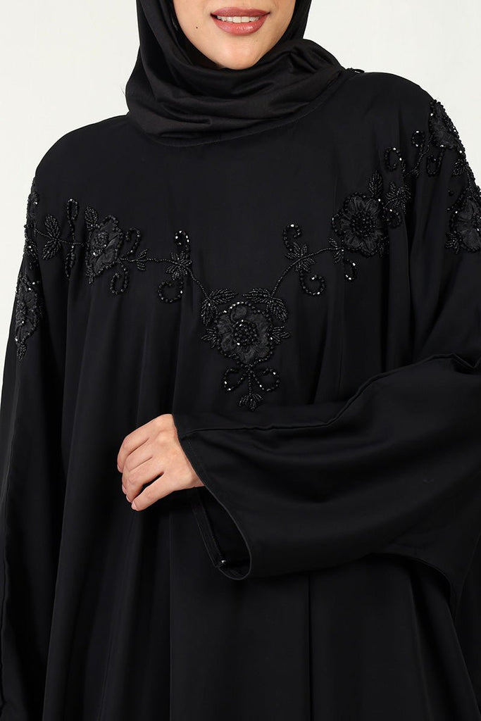 Graceful Nida Fabric Kaftan Abaya with Appliqué & Hand Embroidery - EastEssence.com