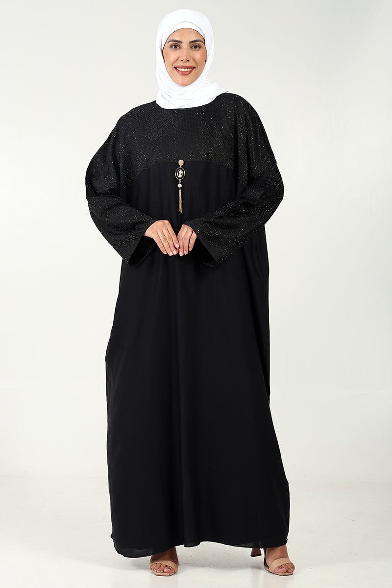 Nida Kaftan Abaya with Stone & Tassel Detail