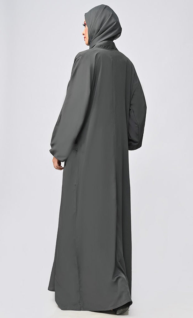 Grey Arabian Modest Abaya Shrug/Bisht Style With Inner And Belt ( Denim ) - Final Sale - EastEssence.com